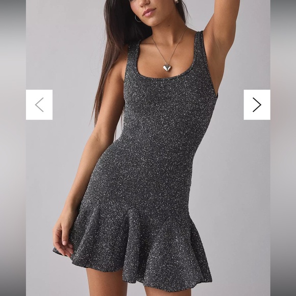 LOVESHACKFANCY Sarajane Sequin Stretch Knit Mini Dress Black NWT